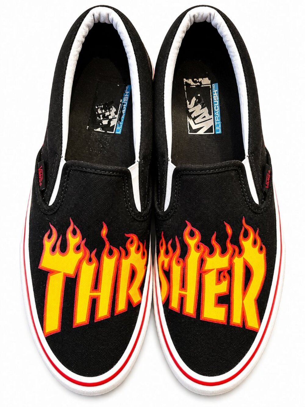 Vans x Thrasher Classic Slip-On Shoes Men’s 11 Black Flame Skate Sneakers EUC